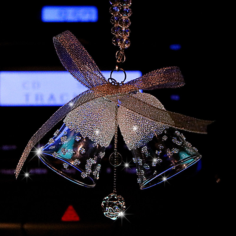 新款水晶车挂高档水晶双铃铛风铃汽车挂件车内女镶钻挂饰装饰品