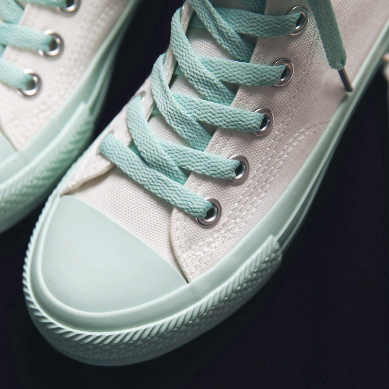 蓓尔2019春夏新款帆布鞋女高帮韩版薄荷绿休闲女鞋学生系带小白鞋