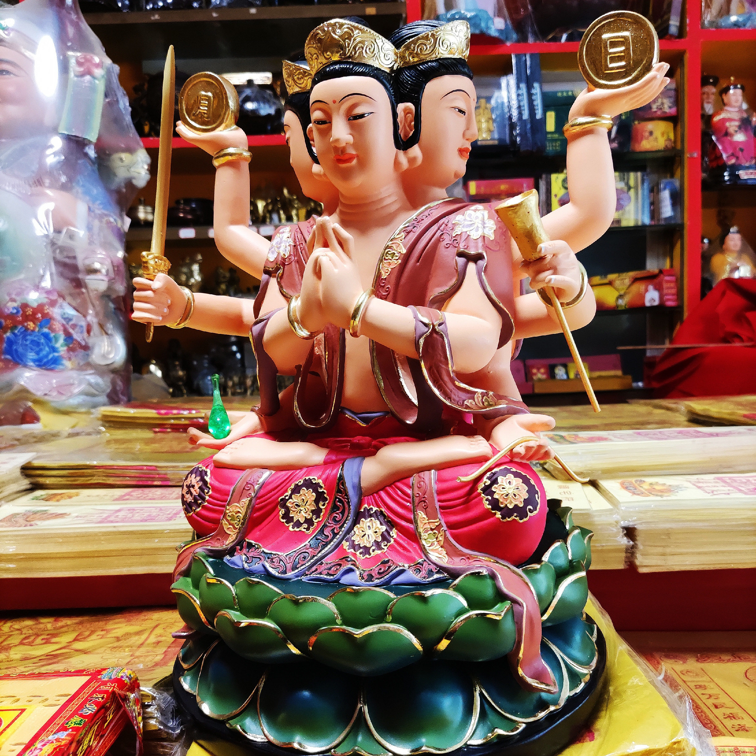 道教道家用品六十甲子斗姆斗姥元树脂坐莲台客厅摆件