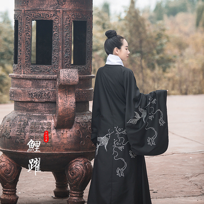 河汉涓埃汉服鲤跃原创设计传统日常汉服男女绣花道袍春秋厚款