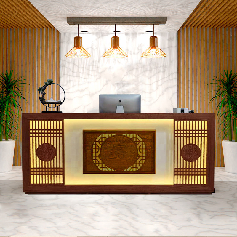 新中式前台接待餐馆美容养生足疗茶楼吧台柜台复古收银台