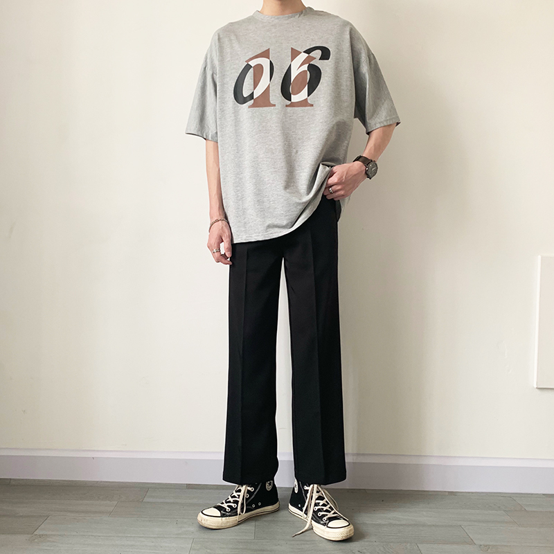 春夏季港风痞帅西裤男宽松直筒九分裤韩风潮流百搭坠感垂感阔腿裤