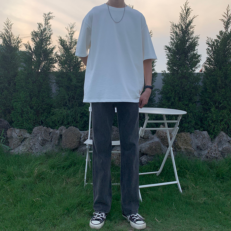 港风牛仔裤男夏季2022新款潮牌宽松直筒黑灰色垂感百搭阔腿拖地裤