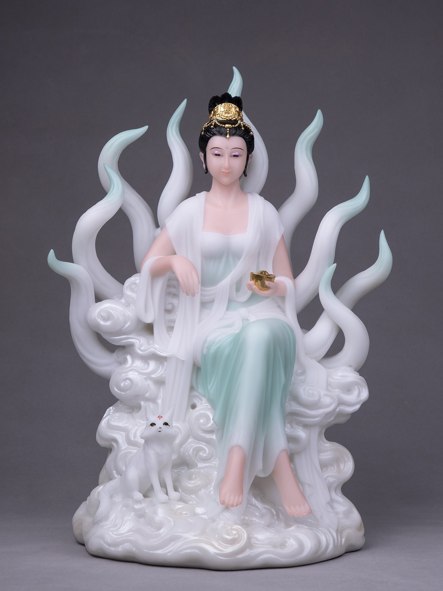 狐仙保家天师摆件佛像神像娘娘九尾汉白玉19寸其他机械设备