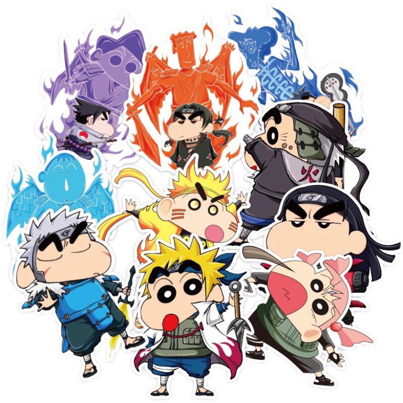 10张动漫卡通火影蜡笔小新可爱贴画笔记本电脑旅行箱水杯头盔笔记本