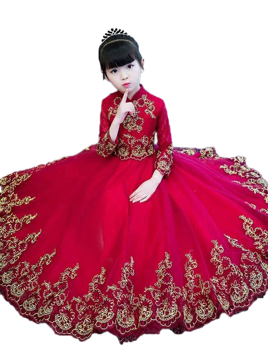 儿童晚礼服婚纱旗袍女童蓬蓬裙洋气童装宝宝秋冬公主小女孩连衣裙