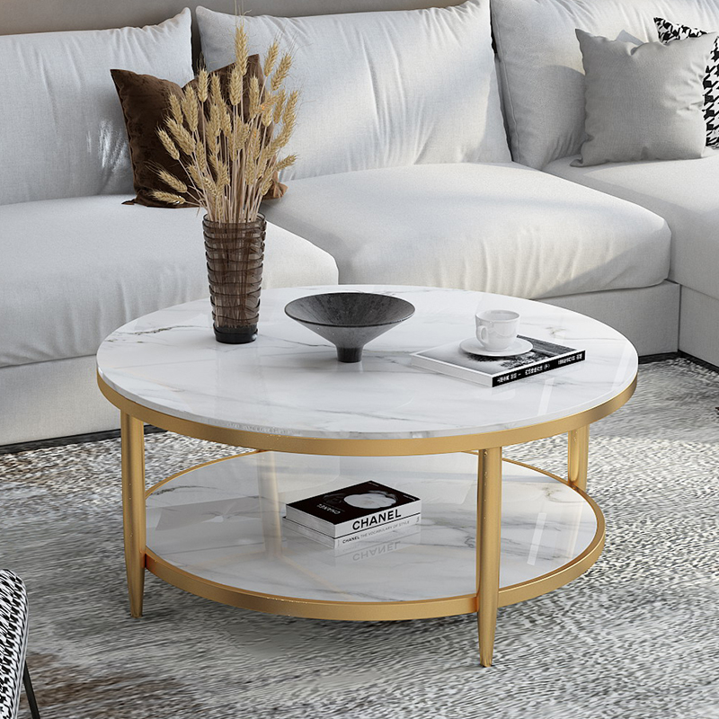 茶几北欧大理石圆形双层轻奢简约现代小户户型茶几
