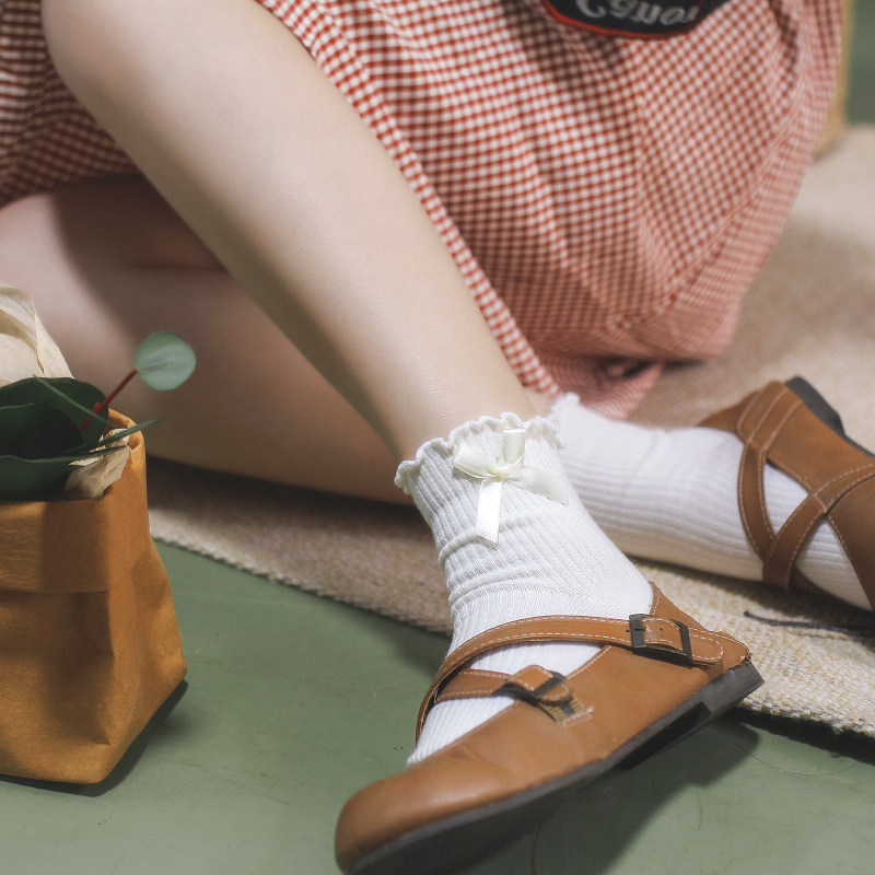 lolita袜子女中筒袜纯棉jk白色短袜