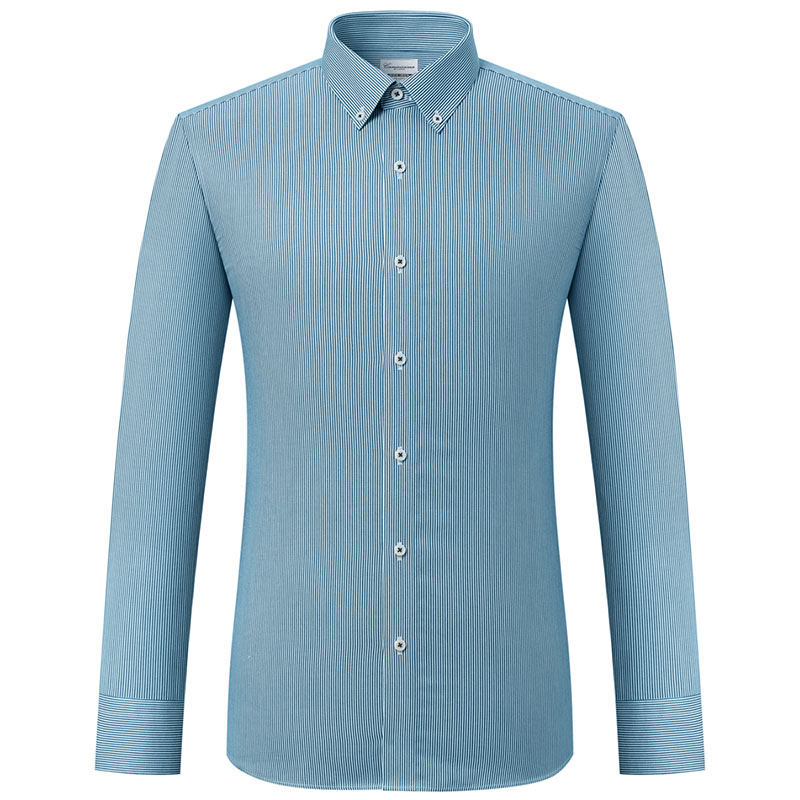 抗菌免烫衬衫恺米切男士抗皱商务条纹提花纽扣衬衫