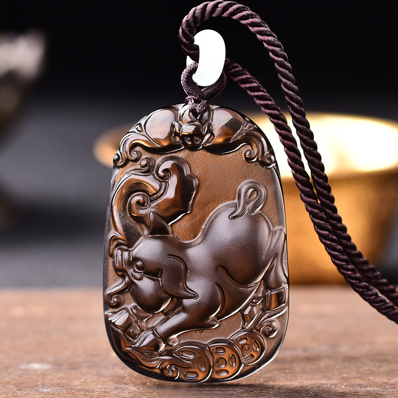 喜吉猪献祥瑞财禄有余黑曜石生肖吊坠玉猪吉祥物猪型猪形饰品男女