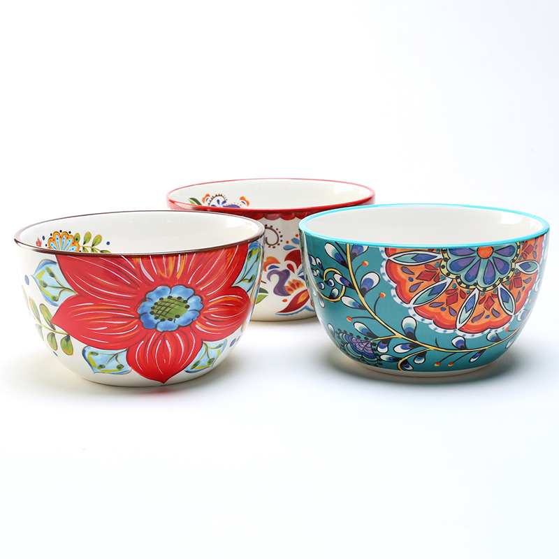 6英寸陶瓷沙拉水果手绘碗釉下泡面汤碗美式大碗碗