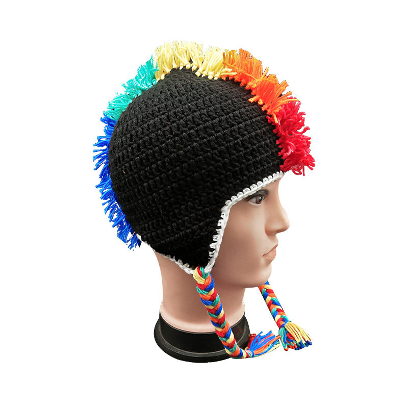 亲子手工编织流苏鸡冠狂欢万圣节古怪帽子定制帽子