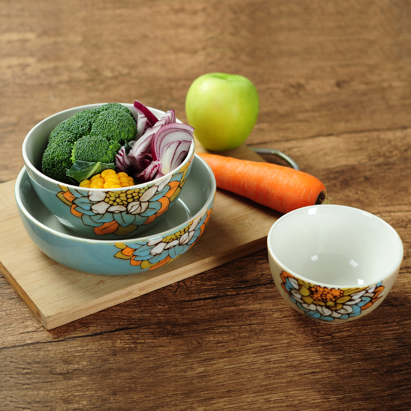 中式手绘陶瓷餐具套装 家用大号陶瓷碗汤碗泡面碗创意菜碗饭碗
