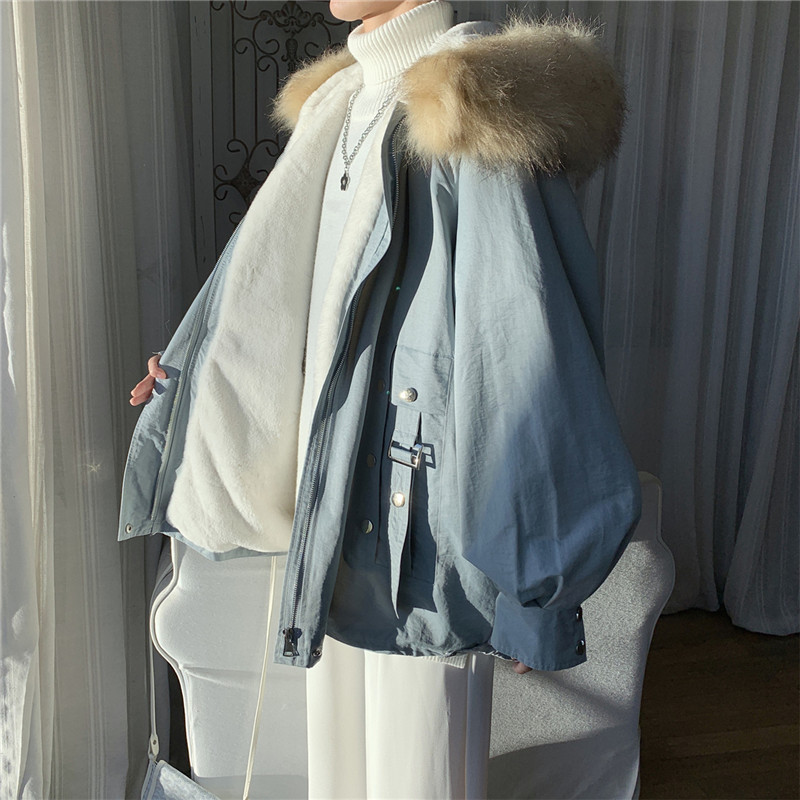 棉服男冬季羊羔毛加绒加厚外套潮牌衣服新款毛领连帽冬装男士棉袄