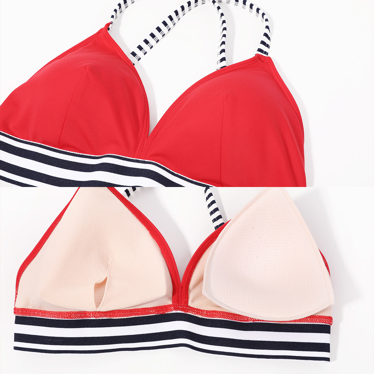 芬狄诗新款性感比基尼泳衣女海军风条纹易干分体温泉泳衣fs00007