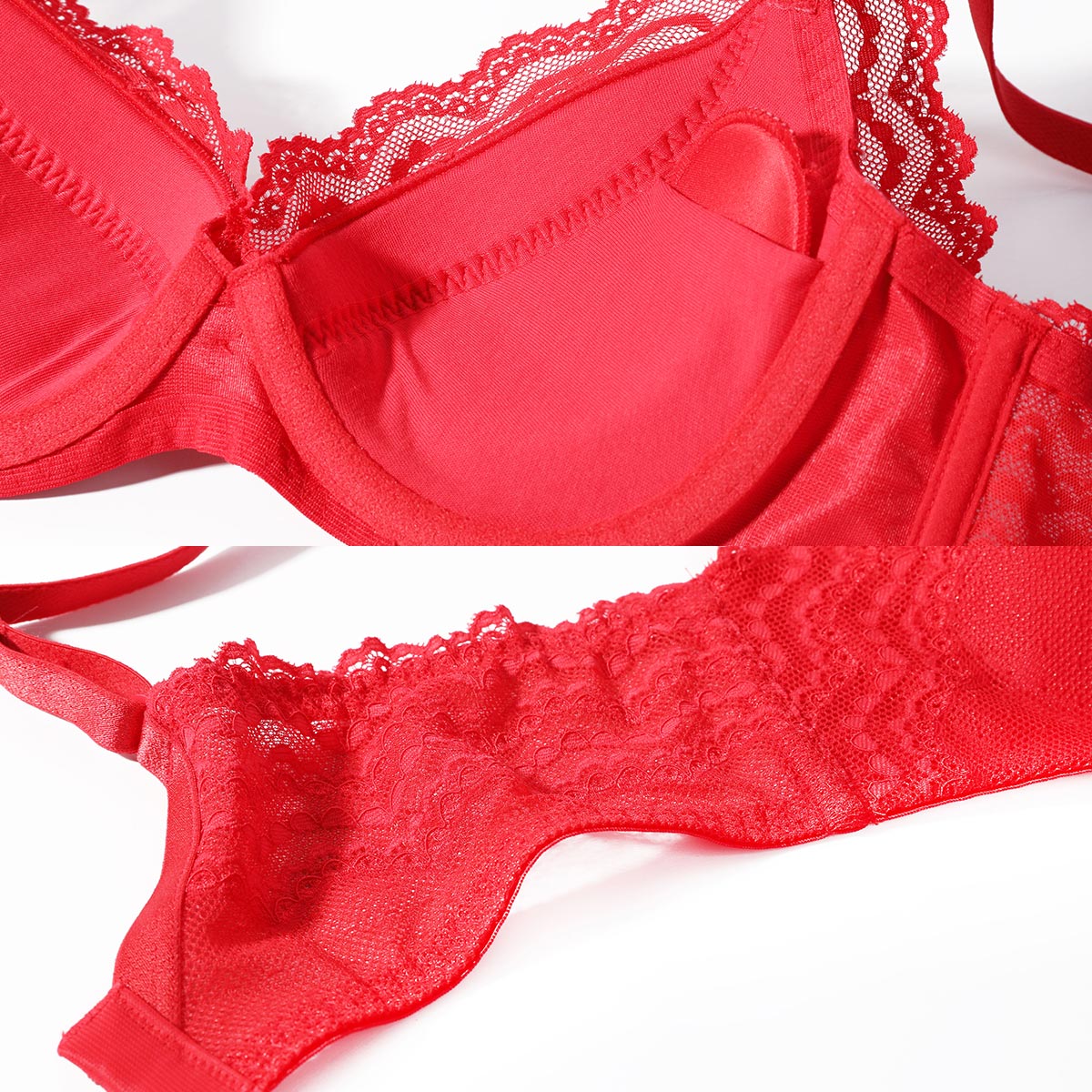 芬狄诗性感蕾丝内衣女有钢圈上托侧收红色舒适包容大码文胸fb0769