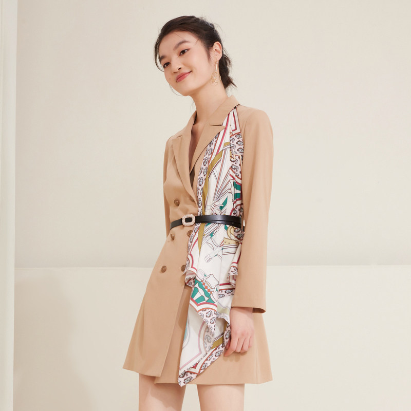 诺曼琦法式西装连衣裙春款女装2021新款收腰气质连衣裙