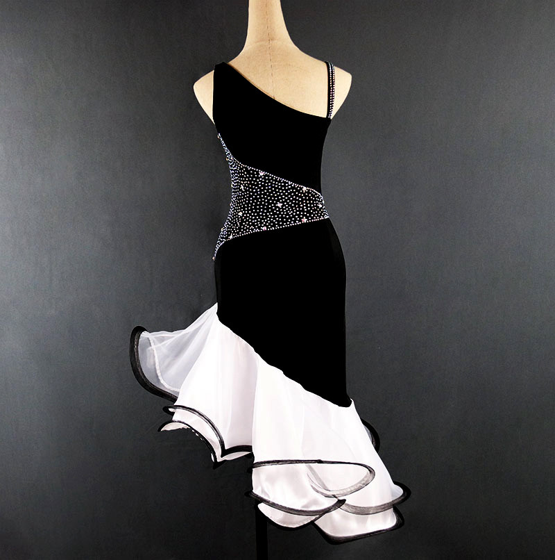 拉丁舞表演比赛连衣裙性感舞蹈服装长裙裙摆定制拉丁舞演出服
