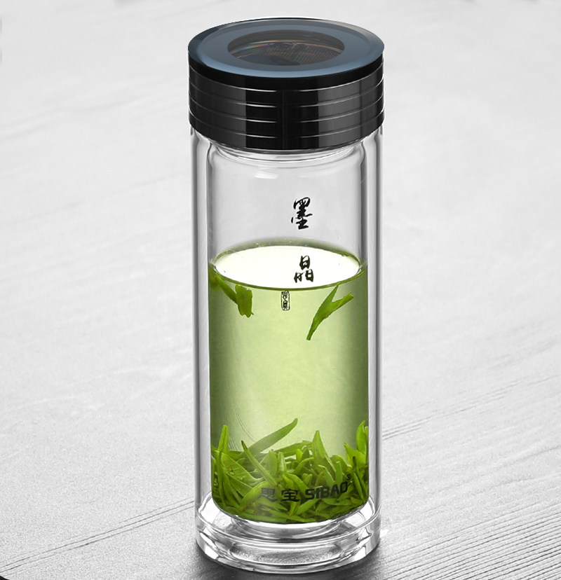 思宝玻璃杯墨晶男女女士商务双层层高硼硅加厚玻璃杯