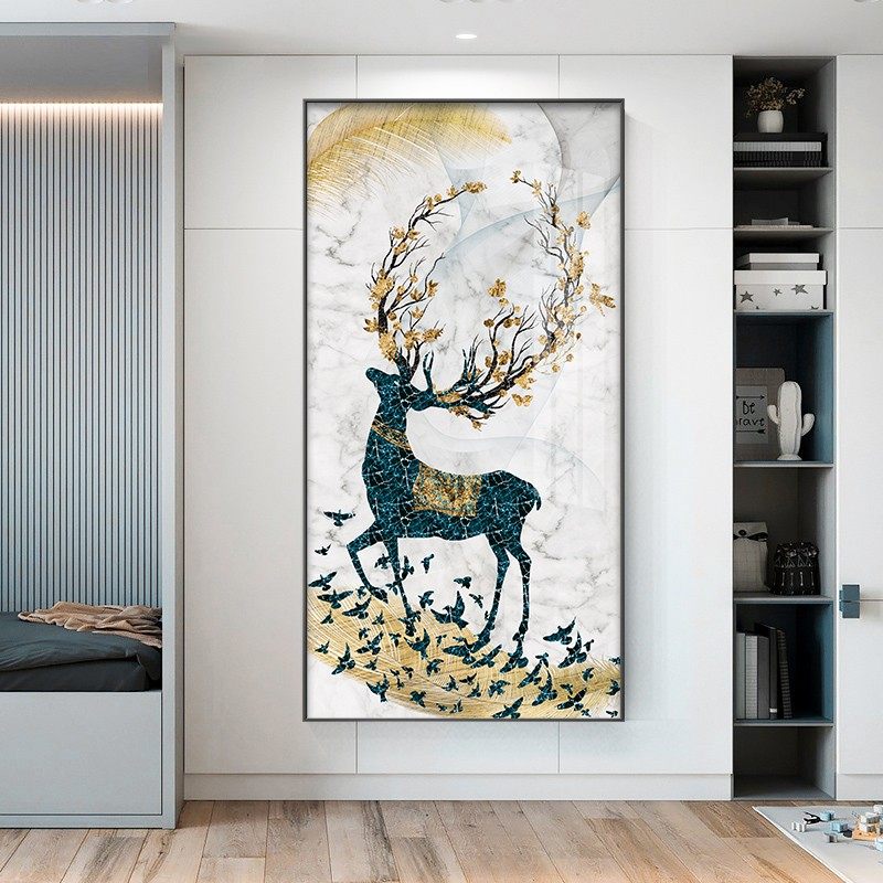 九鱼入户玄关装饰画竖版轻奢现代高档挂画走廊现代装饰画