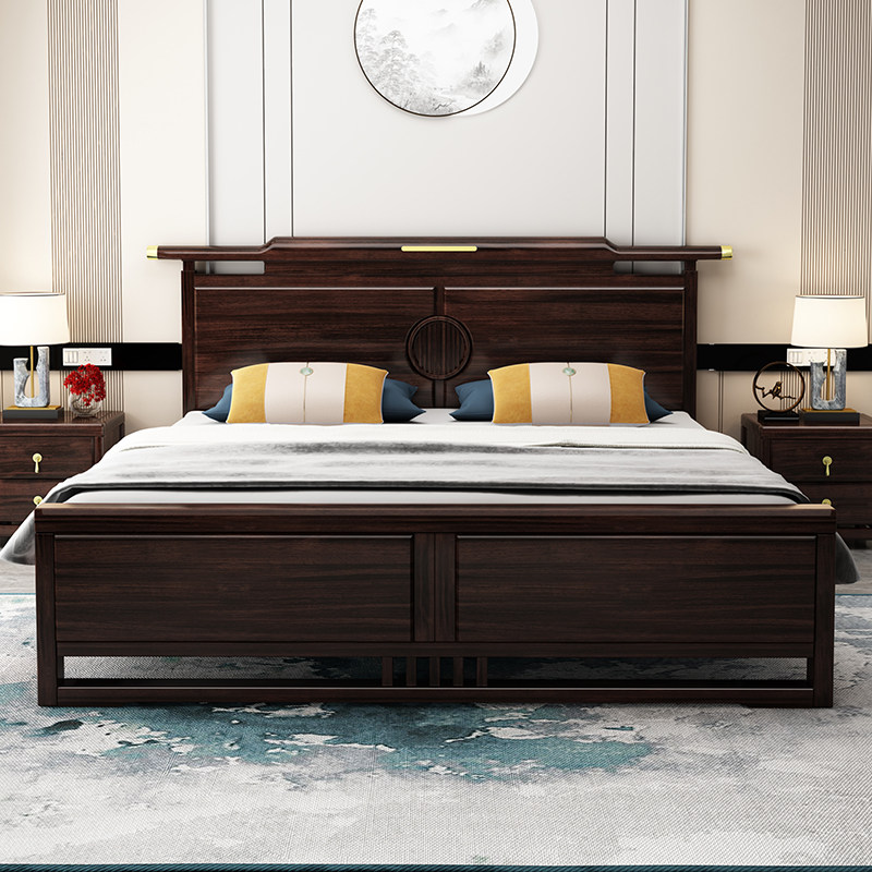新中式储物紫檀家具橡木禅意轻奢大床卧室18米实木床