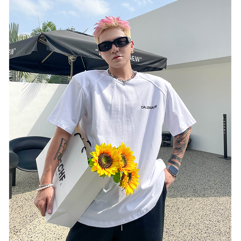 pop男装夏季高级感小众潮牌字母刺绣短袖T恤男简约休闲纯棉上衣潮