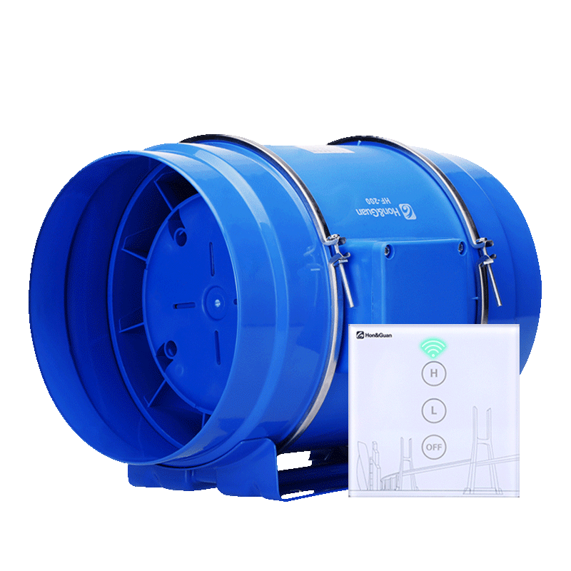 鸿冠圆形管道风机8寸厨房抽风机强力200换风扇静音油烟艾灸排风扇