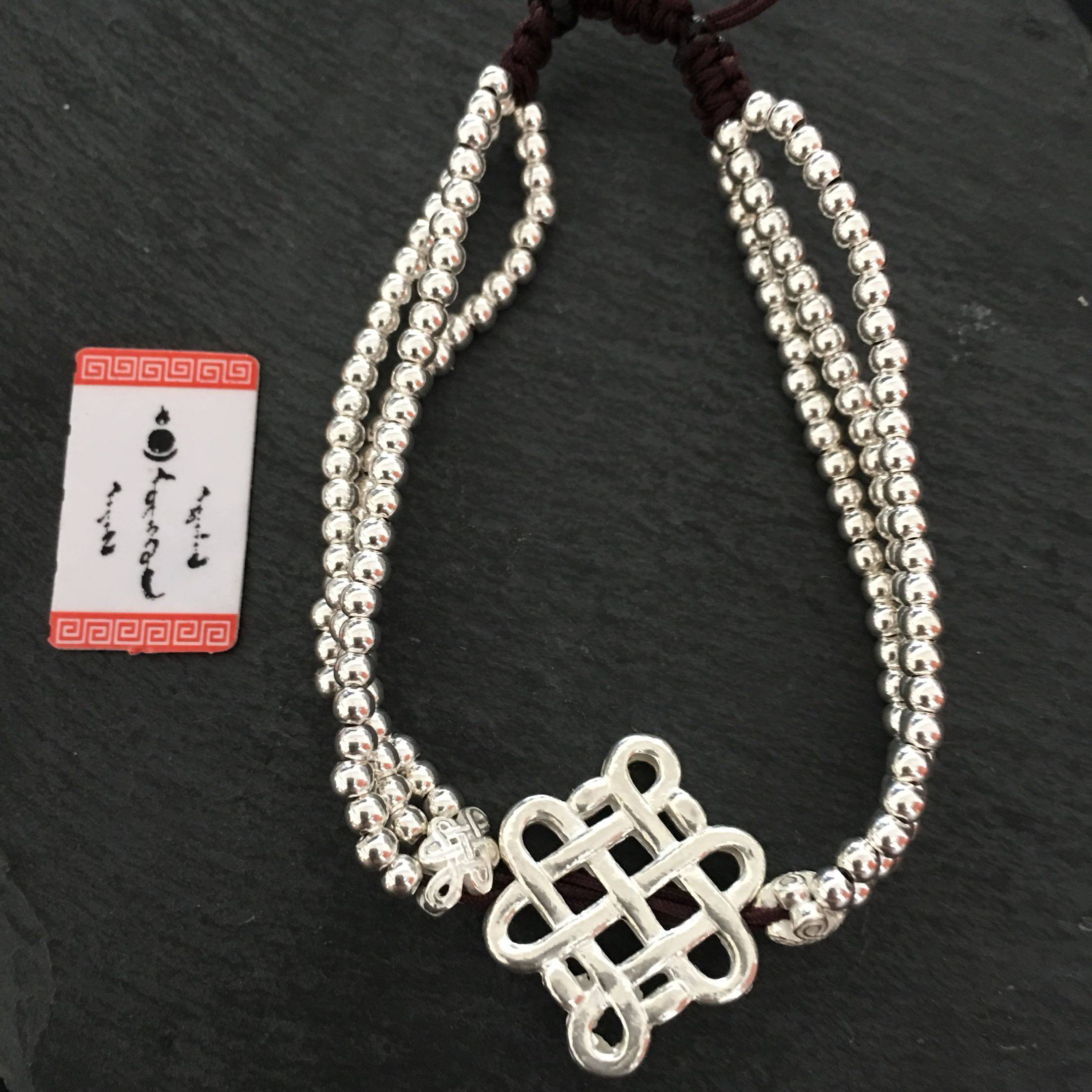 手链足银中国结手工蒙古元素吉祥结三层情侣银饰手链