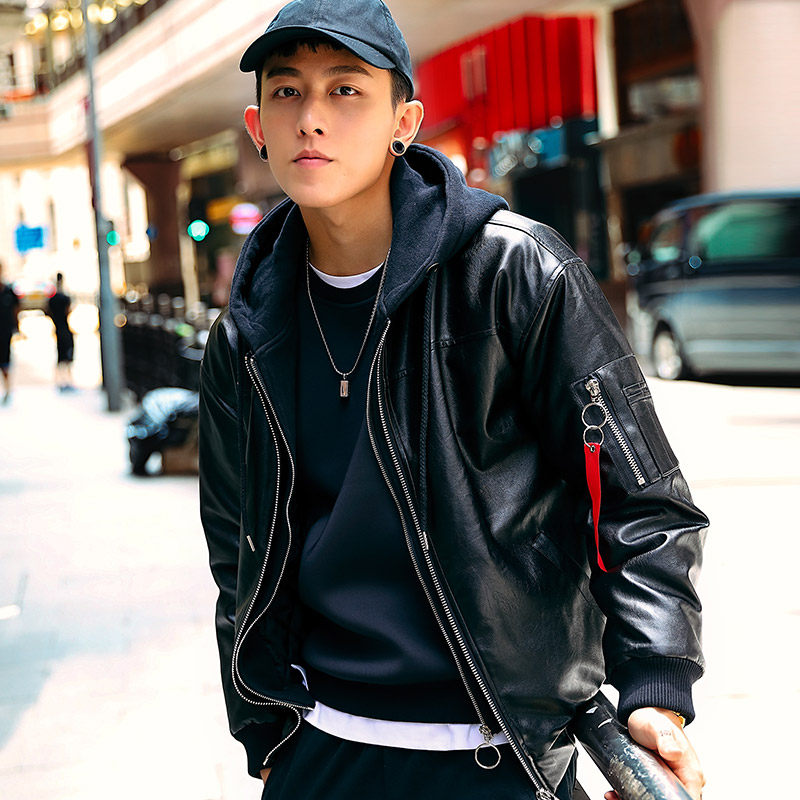 机车服皮衣男2018新款修身韩版潮流帅气夹棉pu皮夹克男青年外套潮