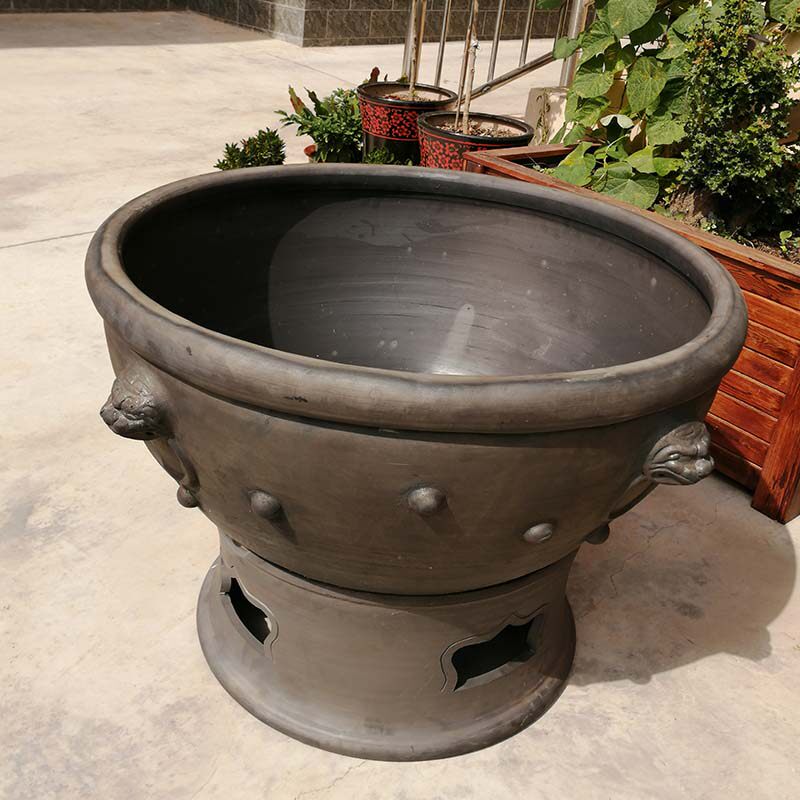 老北京虎头鱼盆80cm手工瓦盆瓦缸家用养鱼鱼缸鱼缸