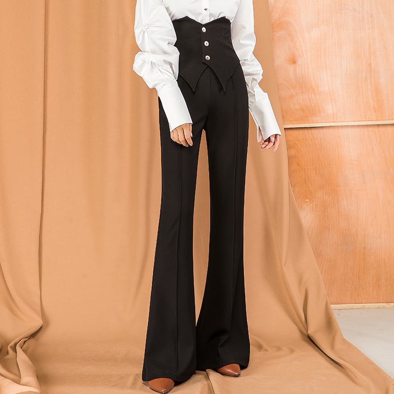 高腰垂感喇叭阔腿裤长裤春季女裤2023新款两件套女微喇直筒长裤子