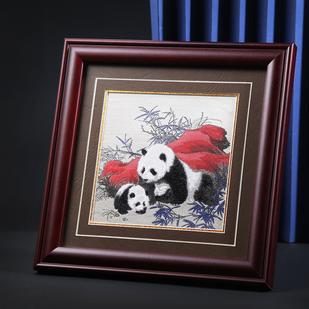 蜀锦熊猫框画中国风礼物家居摆件送外宾四川成都特色工艺纪念品