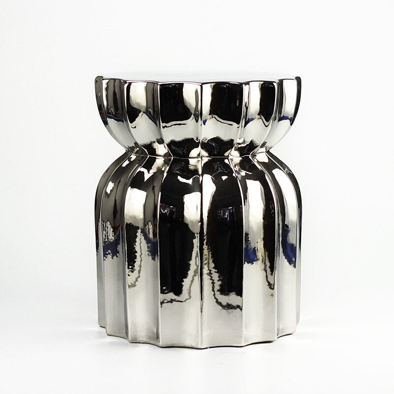 陶瓷凳子景德镇陶瓷镀银莲花凳鼓梳妆换鞋鼓墩现代简约摆件