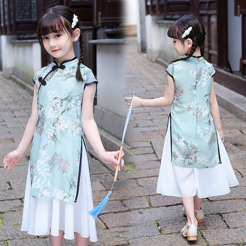 国风女童旗袍复古刺绣连衣裙中国童装儿童唐装旗袍