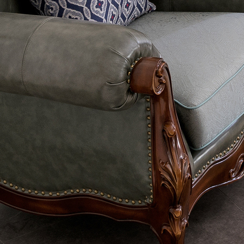 沙发威灵顿美式简约轻奢真皮沙发实木雕花乡村123组皮布沙发
