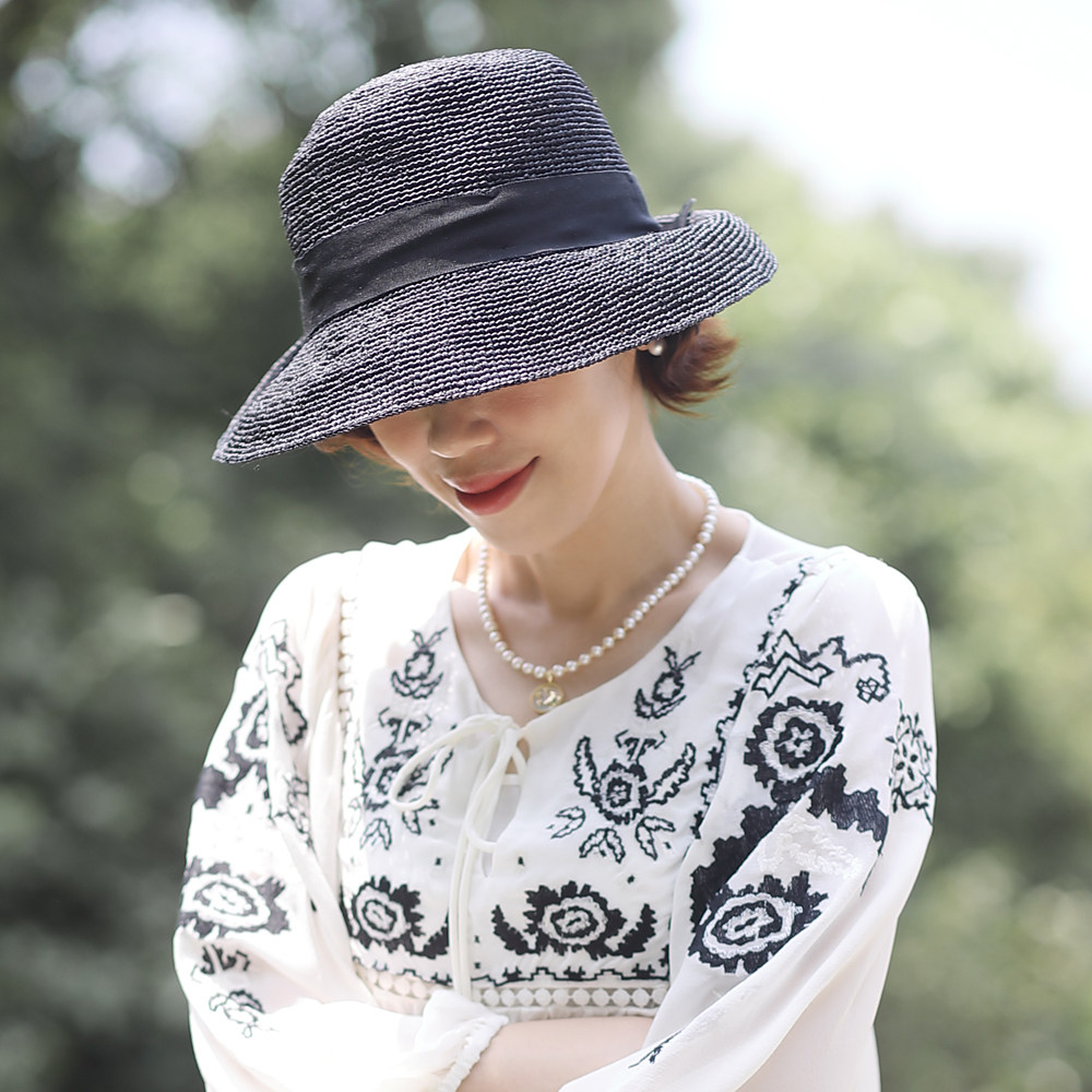 库茵绵延拉菲草手钩草帽帽子子女夏天帽子