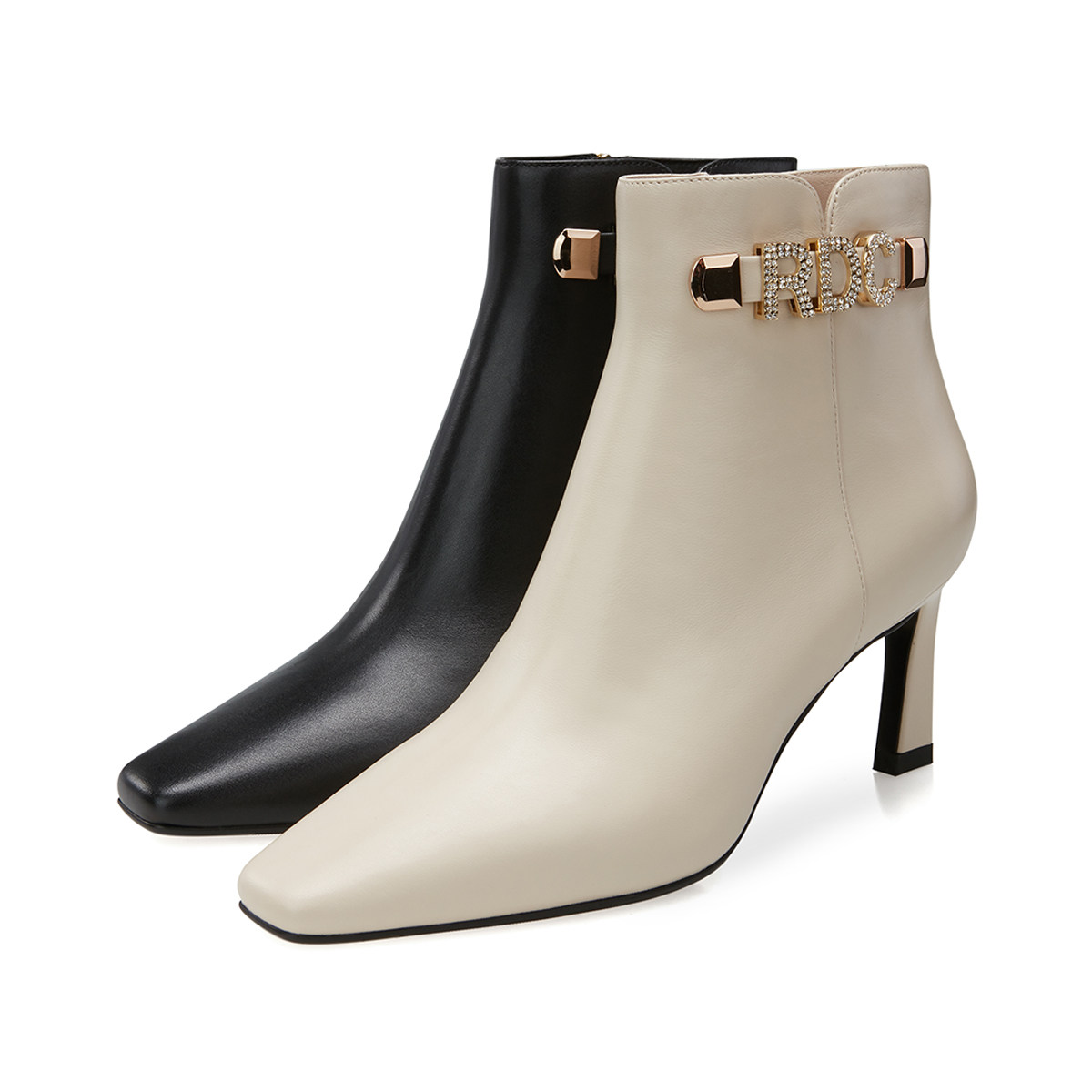 roberta诺贝达女鞋21冬新款个性字母短靴百搭高跟真皮单靴ra19707