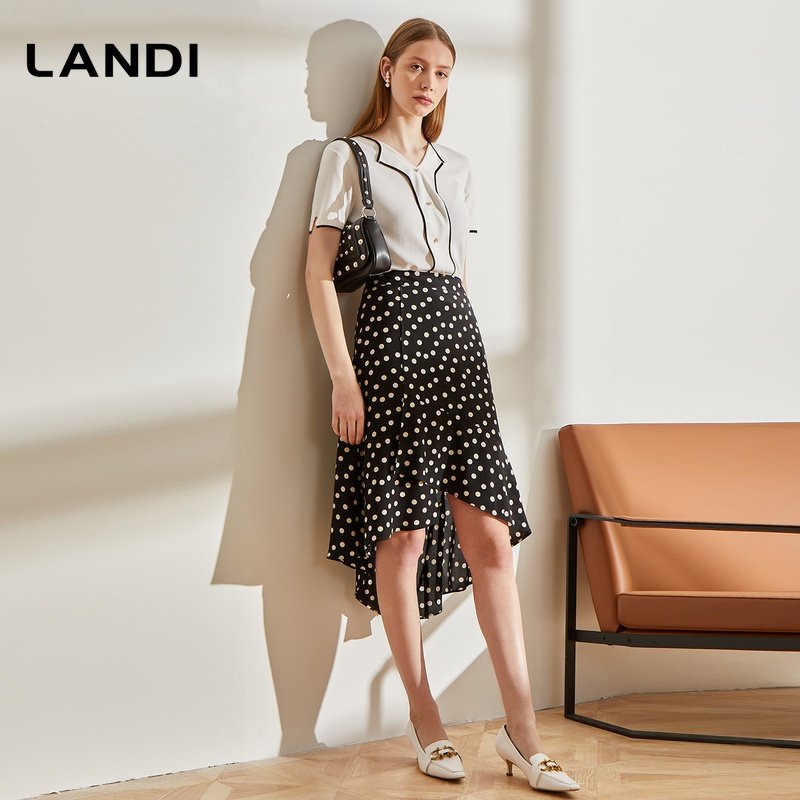 landi蓝地领撞色边针织短袖上衣女装2020夏季毛针织衫