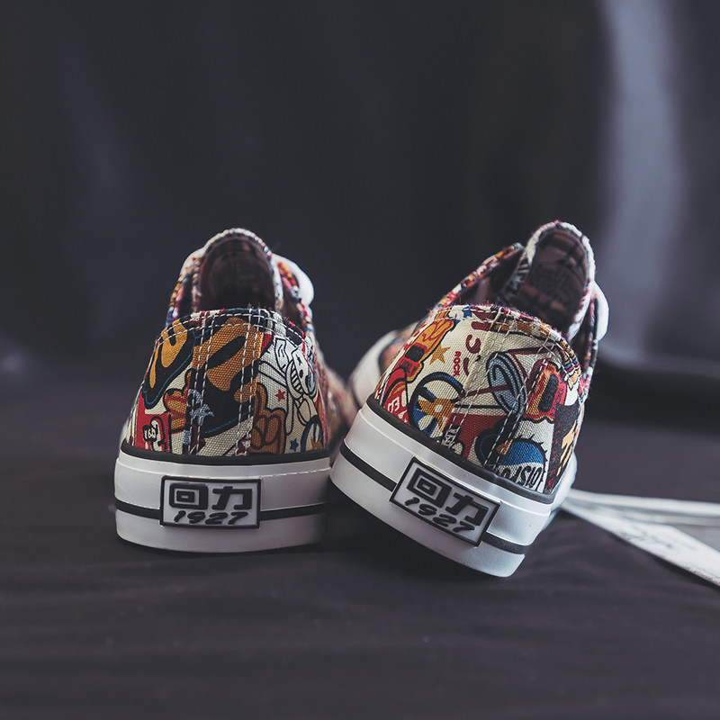 回力女鞋低帮帆布鞋2020新款春季透气韩版百搭涂鸦鞋鸳鸯手绘鞋男