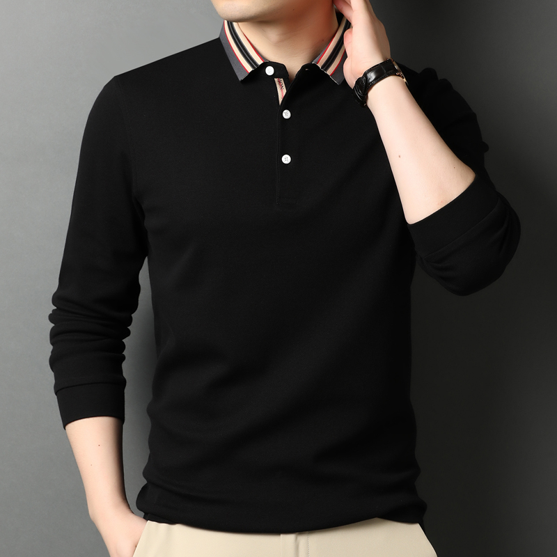 迪奥男士长袖T恤时尚POLO衫纯色高端商务中青年纯棉翻领男装潮t