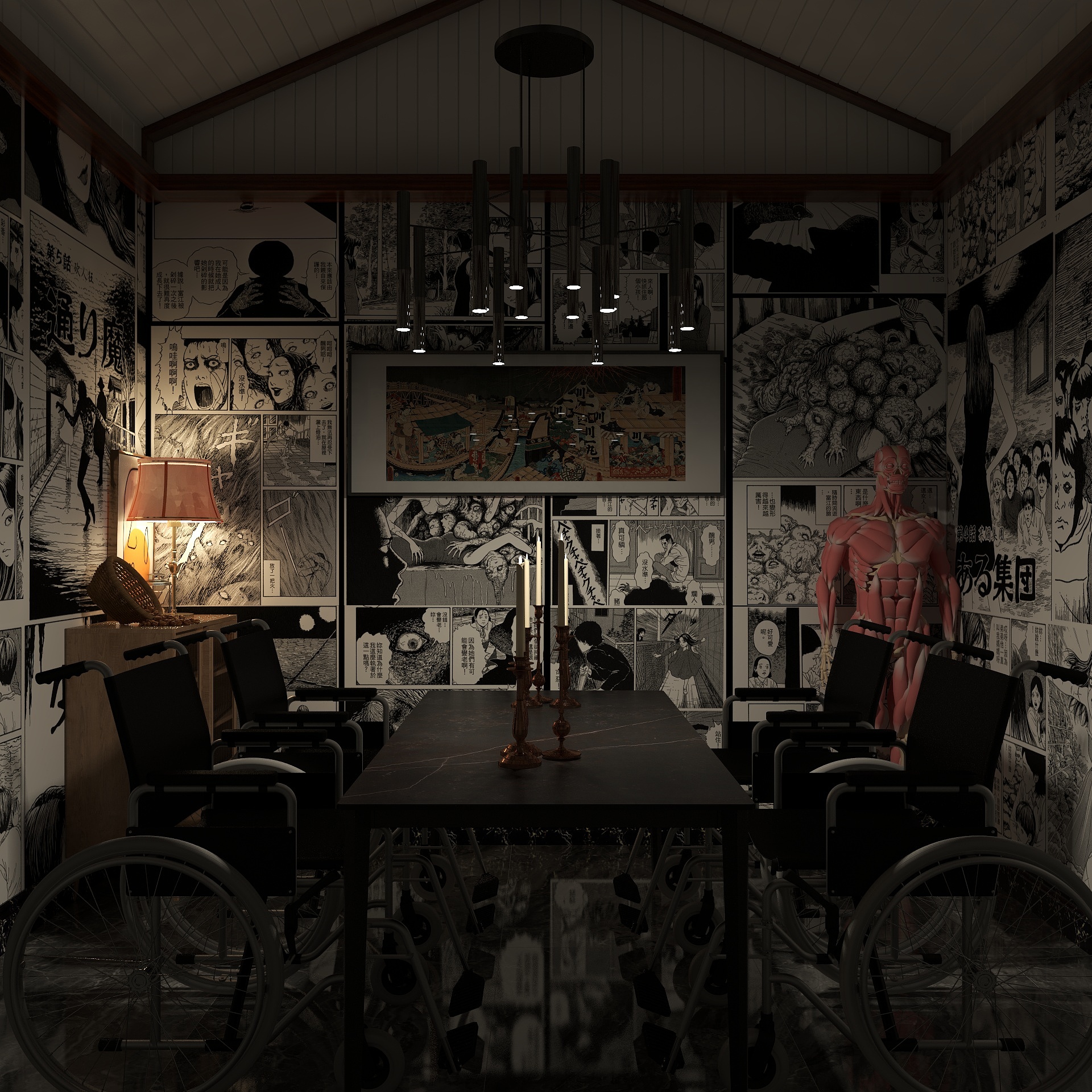 卡通动漫富江墙纸剧本密室逃脱桌游装修墙布定制壁画