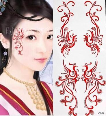 纹身花钿额贴眉心红色图腾凤凰防水女款套装身体彩妆