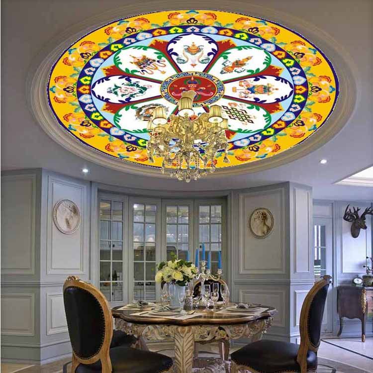 壁纸蒙古风格顶棚蒙古包顶子吊顶壁画定制民族定制壁画