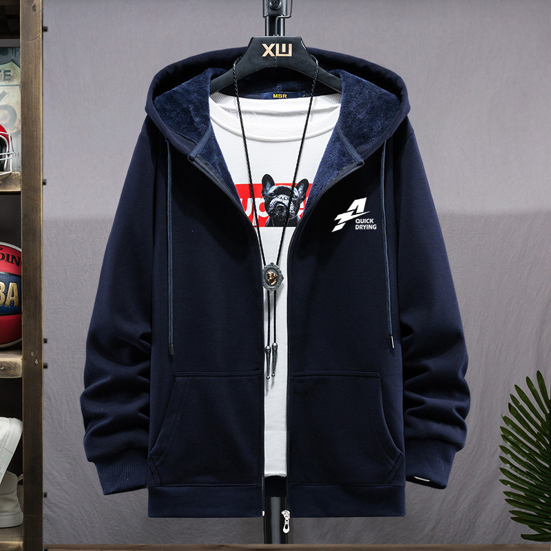 秋冬男加肥加大码拉链纯棉卫衣加绒加厚胖子宽松休闲连帽开衫外套