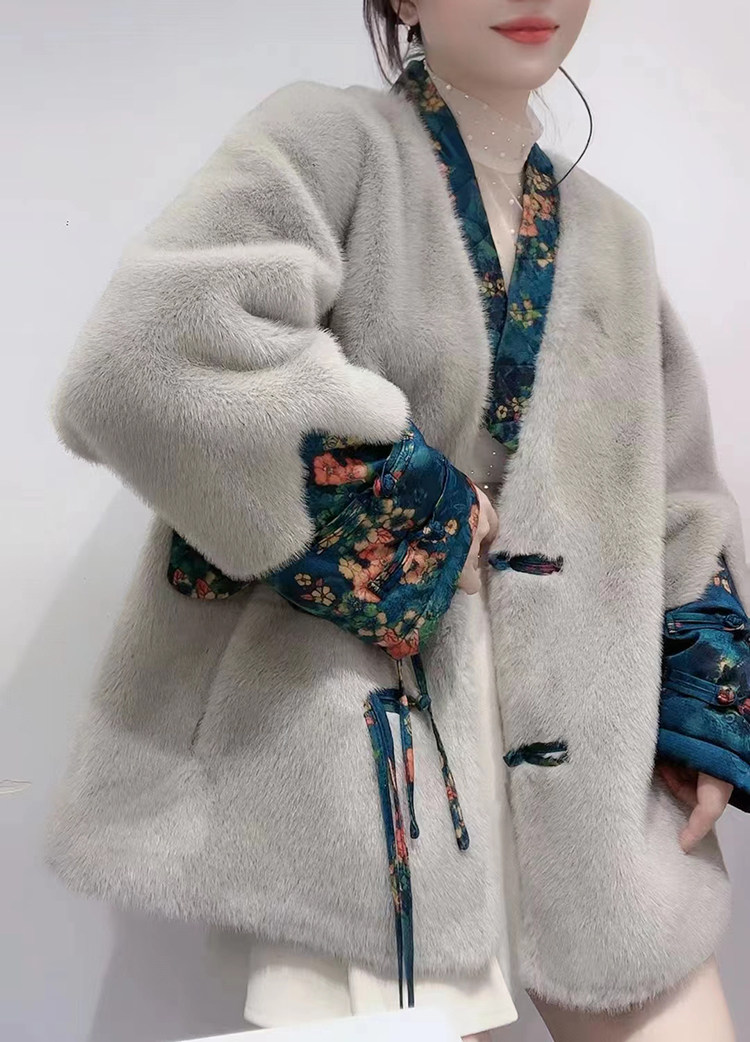 欧洲站冬季水貂皮草欧貂复古中国国风中长宽松皮草