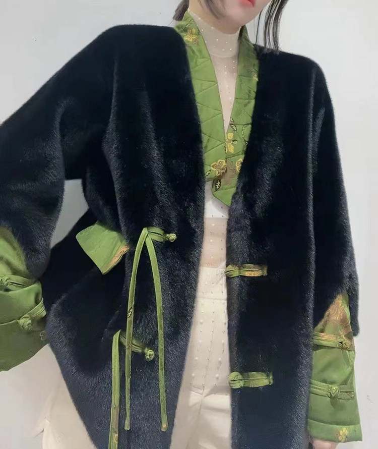 欧洲站冬季水貂皮草欧貂复古中国国风中长宽松皮草