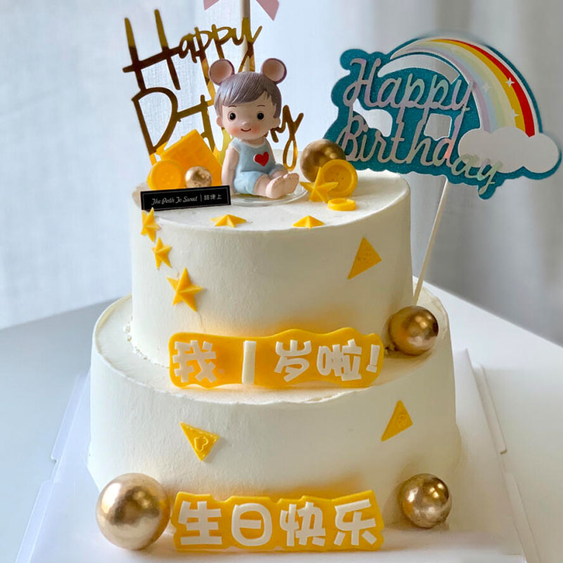 网红双层生日蛋糕男孩男孩儿儿童宝宝艾伦小王子周岁仿真水果