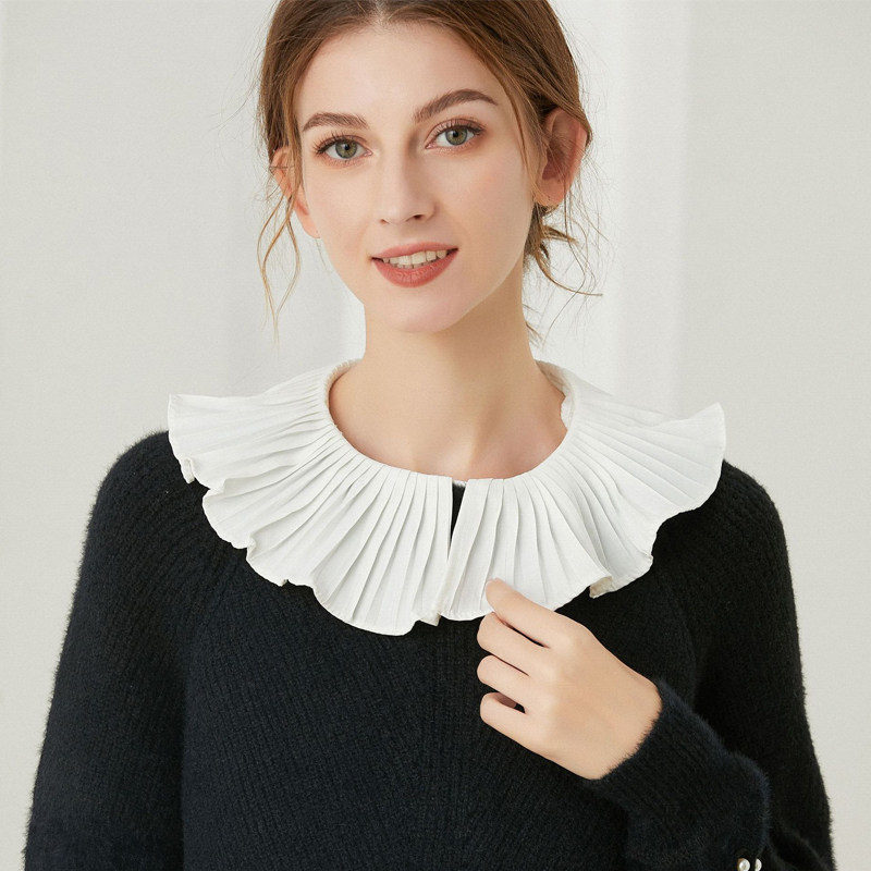 俏皮可爱风琴褶荷叶边假领子女气质毛衣内搭白色雪纺花边假衬衣领