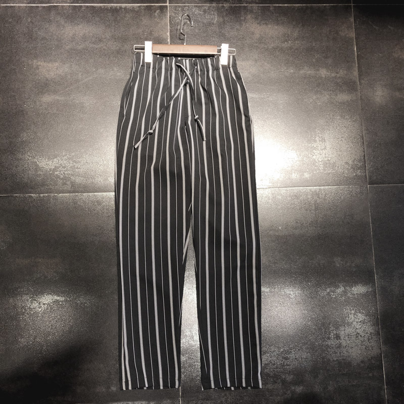 黑色条纹阔腿裤男宽松直筒薄款休闲裤老爹裤日系长裤秋季裤子套装