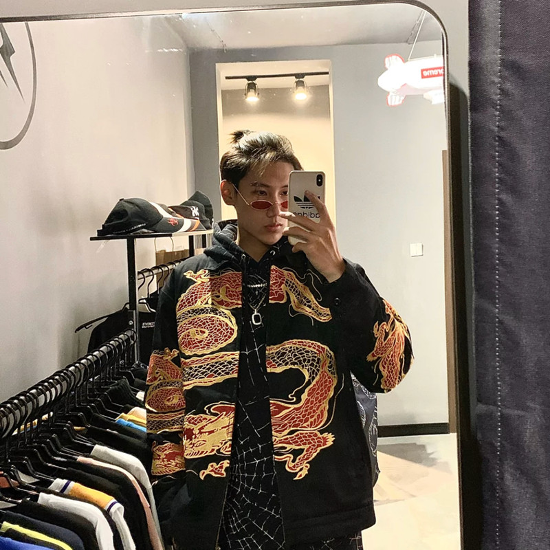 美潮高街秋冬中国龙刺绣夹克棉服dragon work 龙袍情侣外套厚棉衣